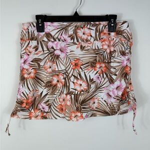 Lands' End Floral Swim Skirt in White, Brown, Pink, Coral